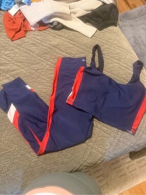 The Upside Navy Blue Red Trim Leggings & Crop Tank Set